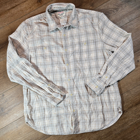 Lucky Brand Flannel Shirt Mens XL Grey Orange Plaid Classic Fit Workwear - Picture 1 of 6